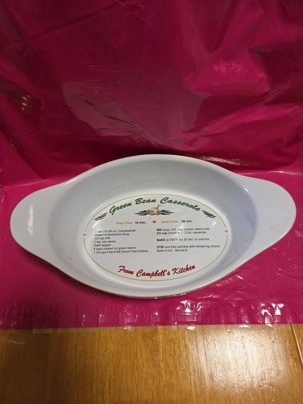VTG 2005 CAMPBELL'S Soup Kitchen 8" Ceramic Green Bean Casserole With Recipe